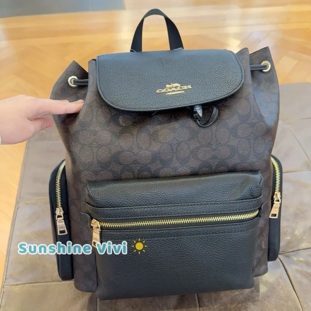 Sold Coach Baby Backpack In Signature Canvas Gold/Walnut/Black CZ187